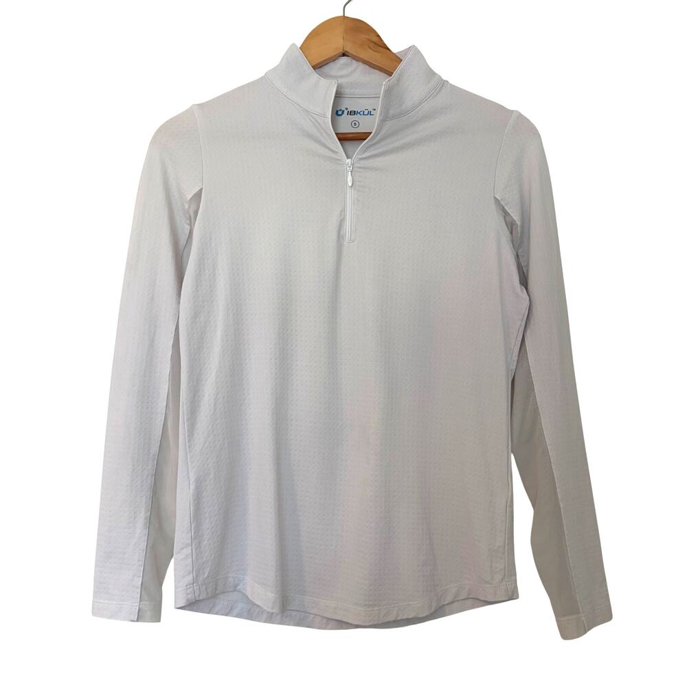 IBKUL Women's Mock Neck 1/4Zip Long Sleeve Golf Shirt Size S White